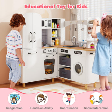 Wooden Corner Play Kitchen with Pine Wood Legs and Lights & Sounds