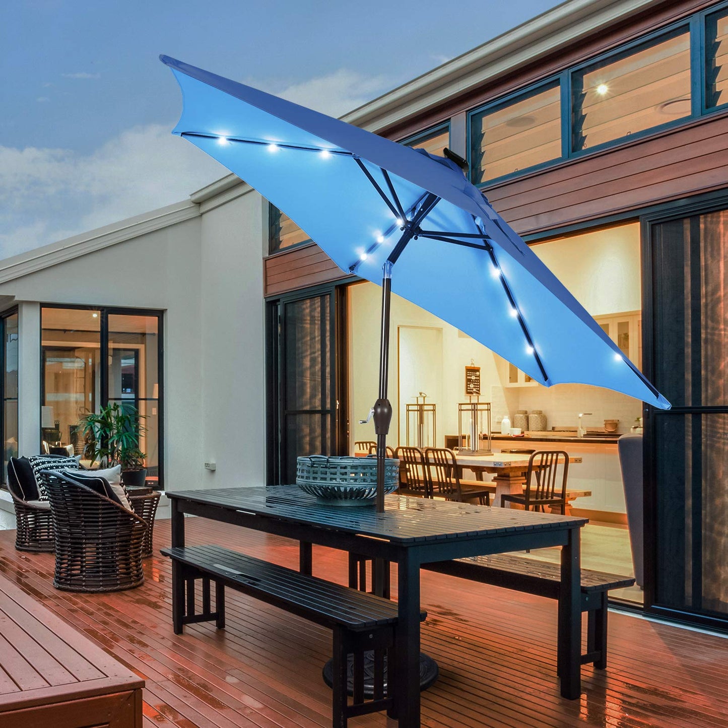 2.7m 18 Solar Powered LED Lights Patio Umbrella with Tilt and Crank Handle