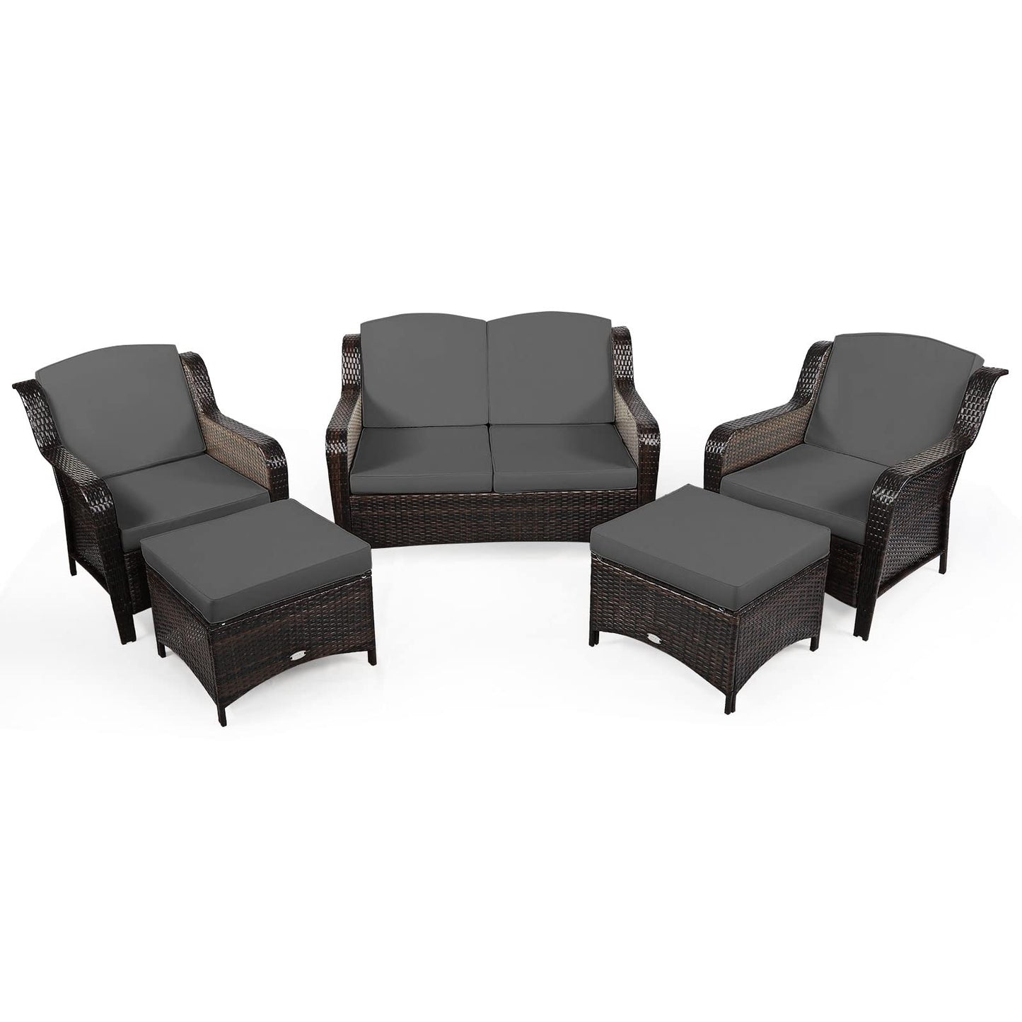 5 Pieces All-Weather Outdoor Sectional Conversation Set for Balcony Yard Lawn