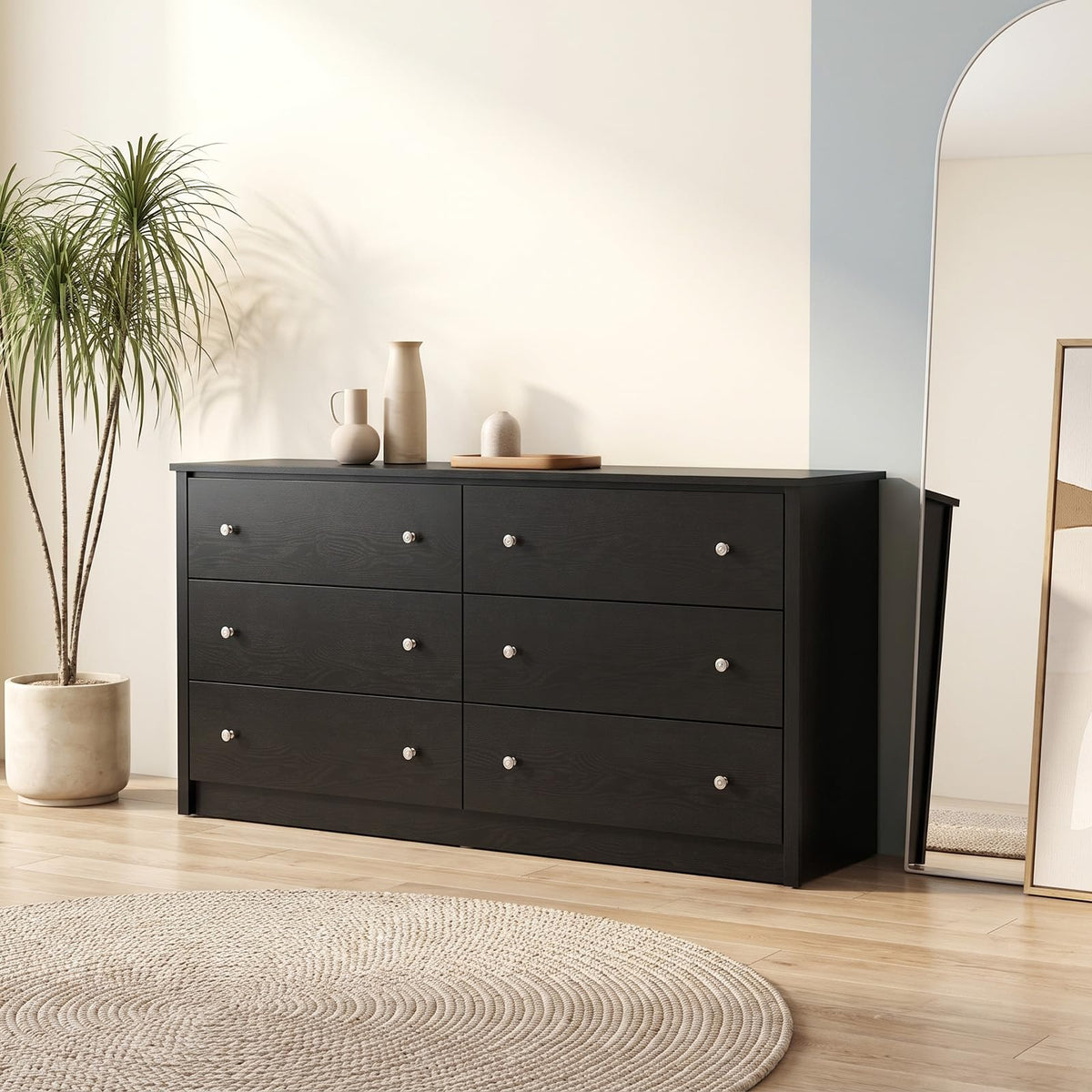 Freestanding Storage Cabinet with 6 Drawers and Anti-Toppling Device for Living Room
