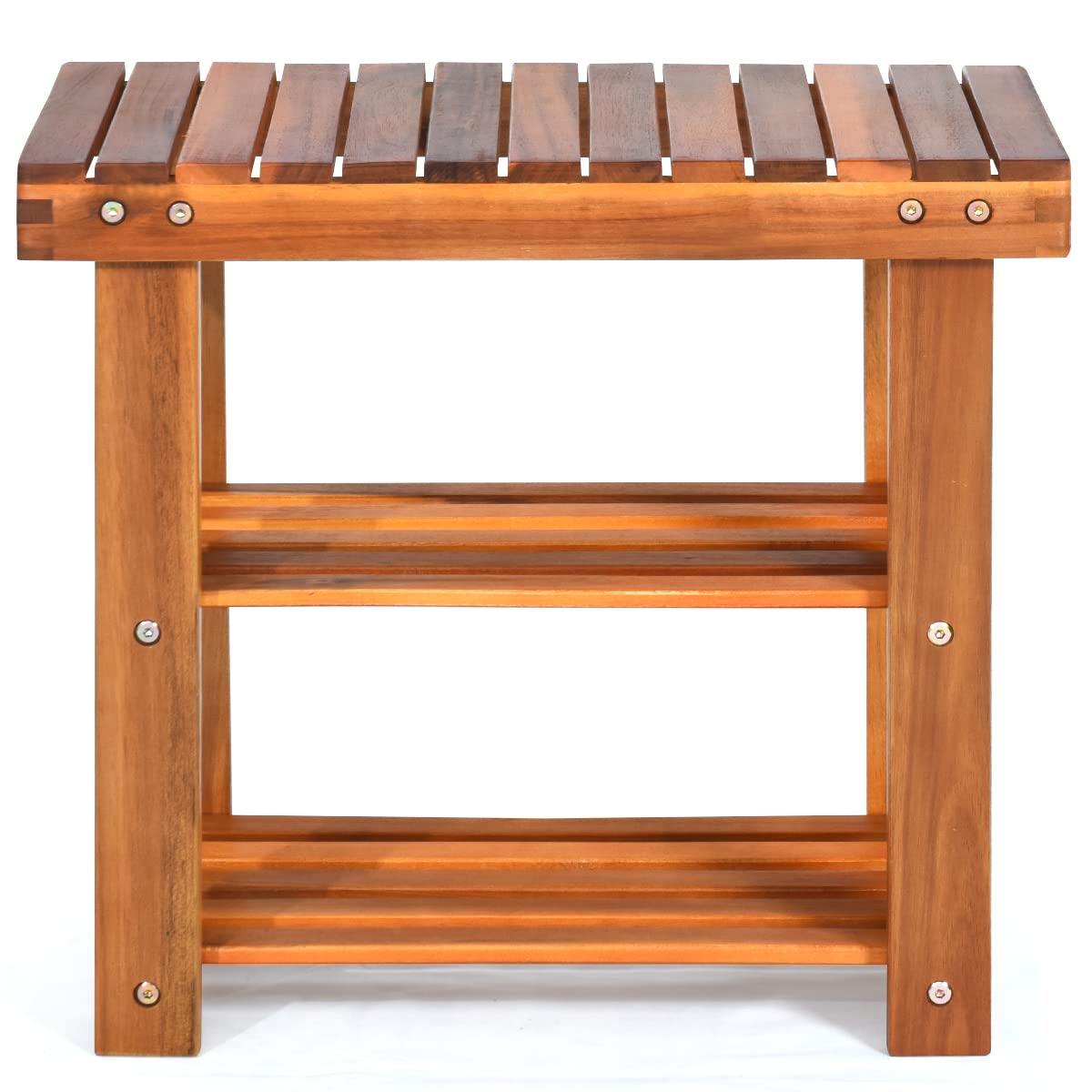 50 x 28 x 45cm 3-Tier Acacia Wood Shoe Rack Bench