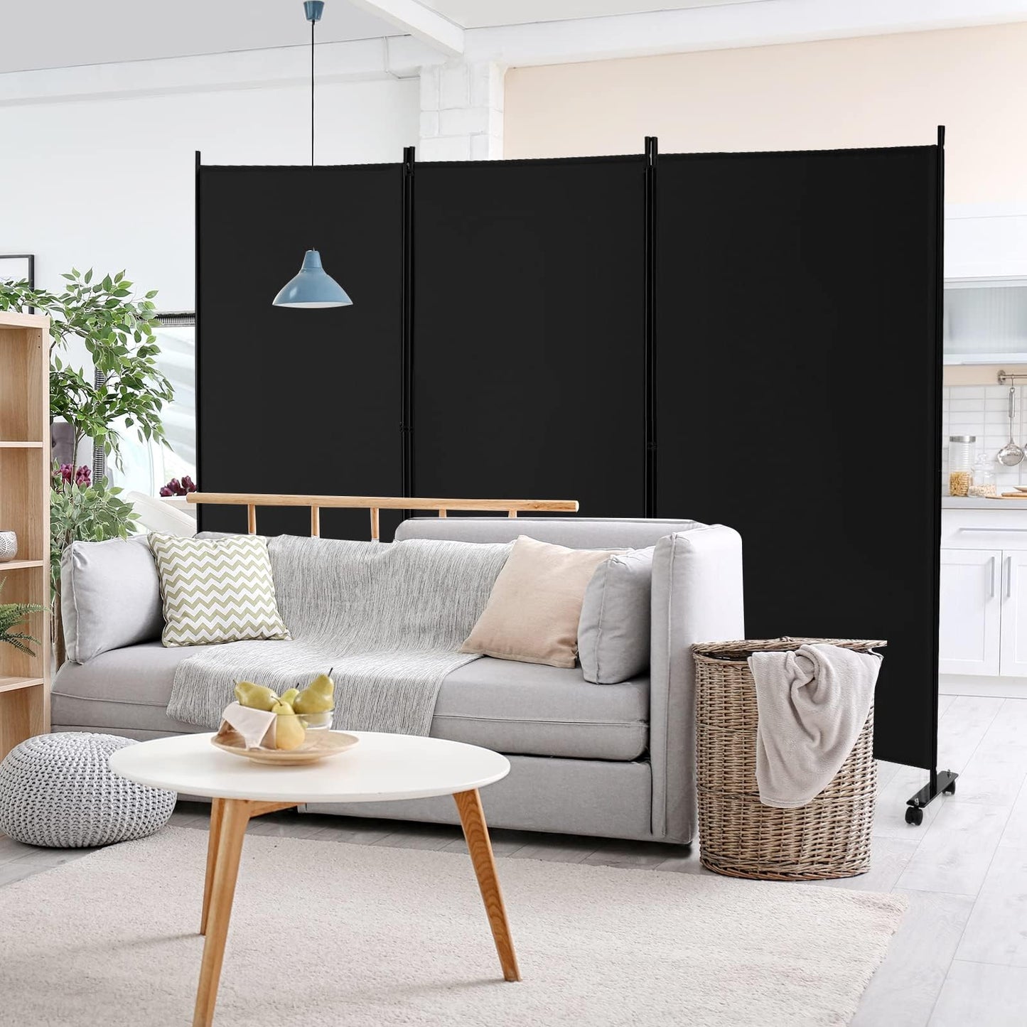 3-Panel Folding Room Divider with Wheels for Living Room Bedroom