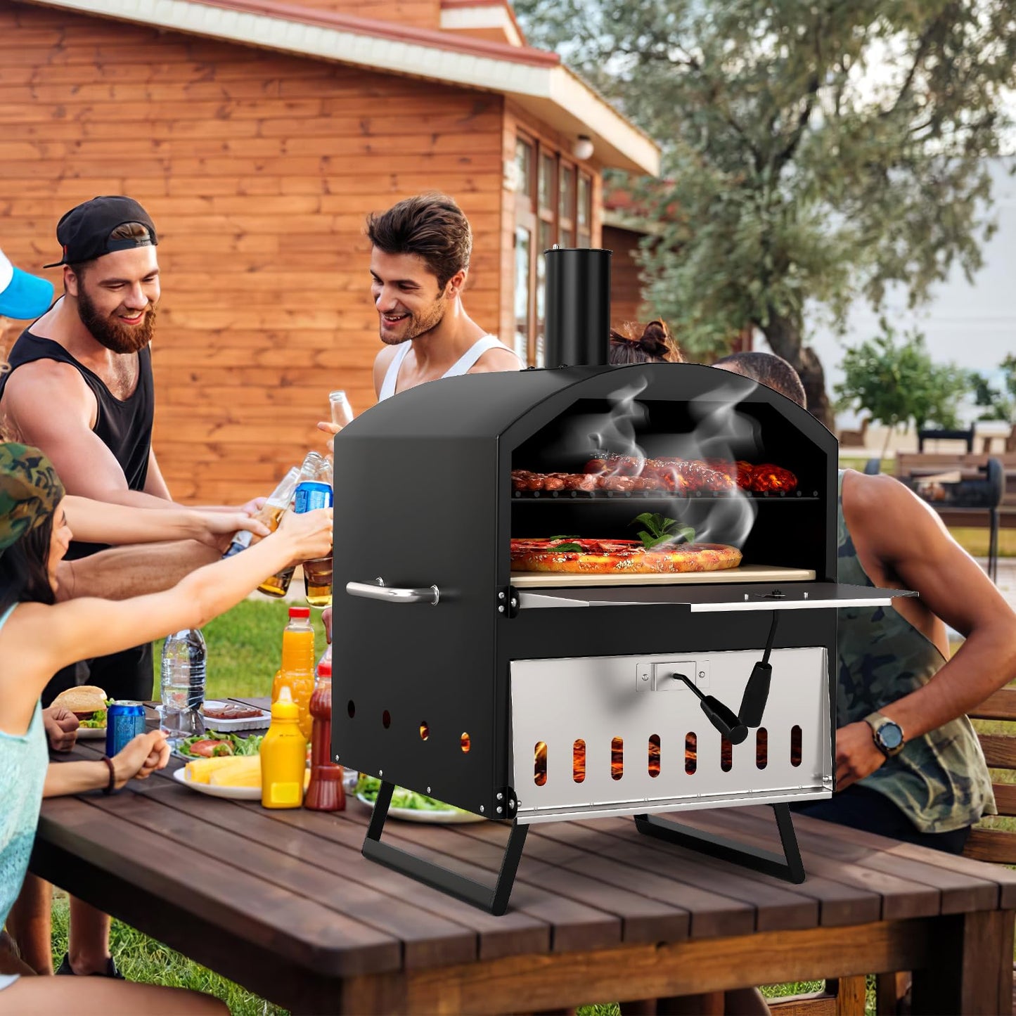 Outdoor 60cm Wood Fired Pizza Oven with Cooking Grills and Cover