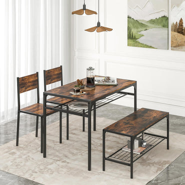 Dining Table Set for 4 with Storage Racks and Metal Frame
