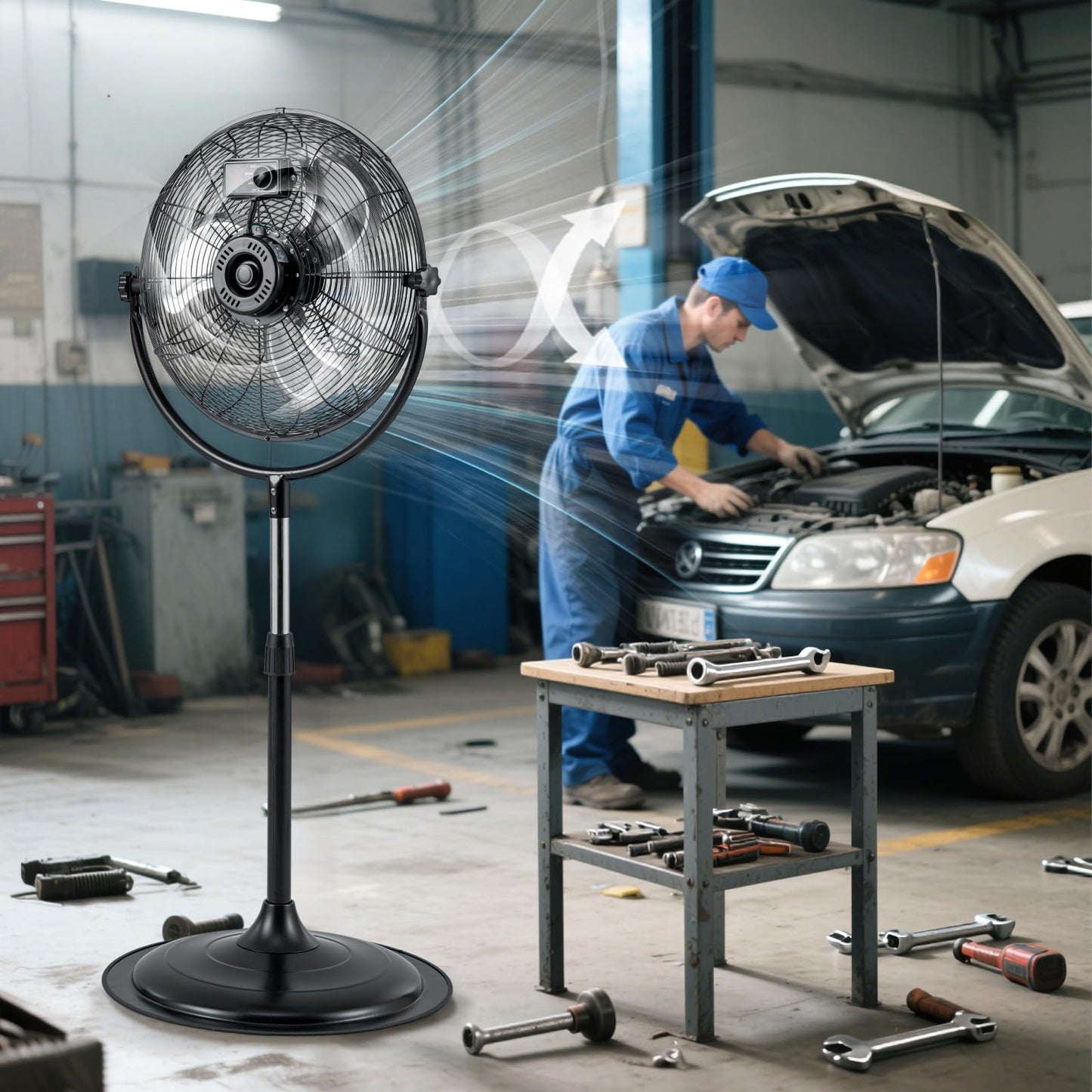 High Velocity Pedestal Fan Industrial Adjustable with 3 Speeds and 360° Tilt