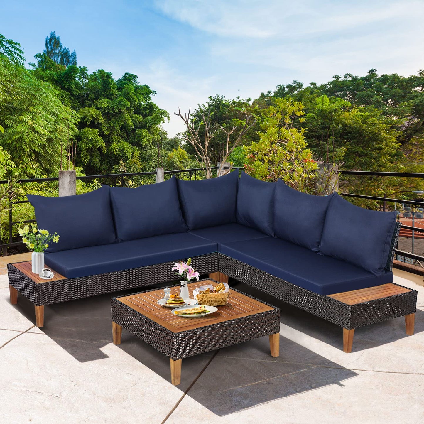 5 Seater Garden Rattan Corner Sofa Set