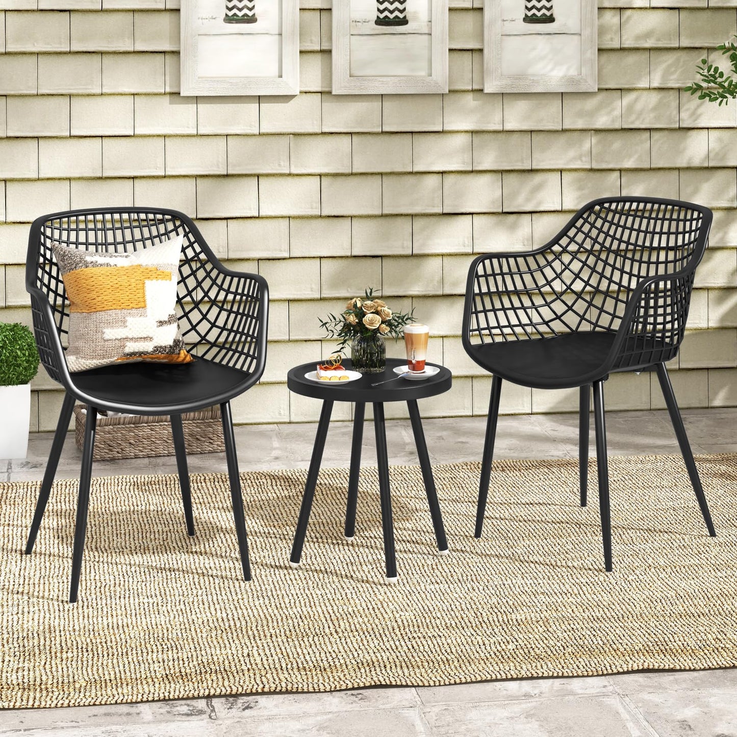 Giantex 3 Piece Patio Bistro Set, Garden Furniture Set with PP Seat and Tabletop
