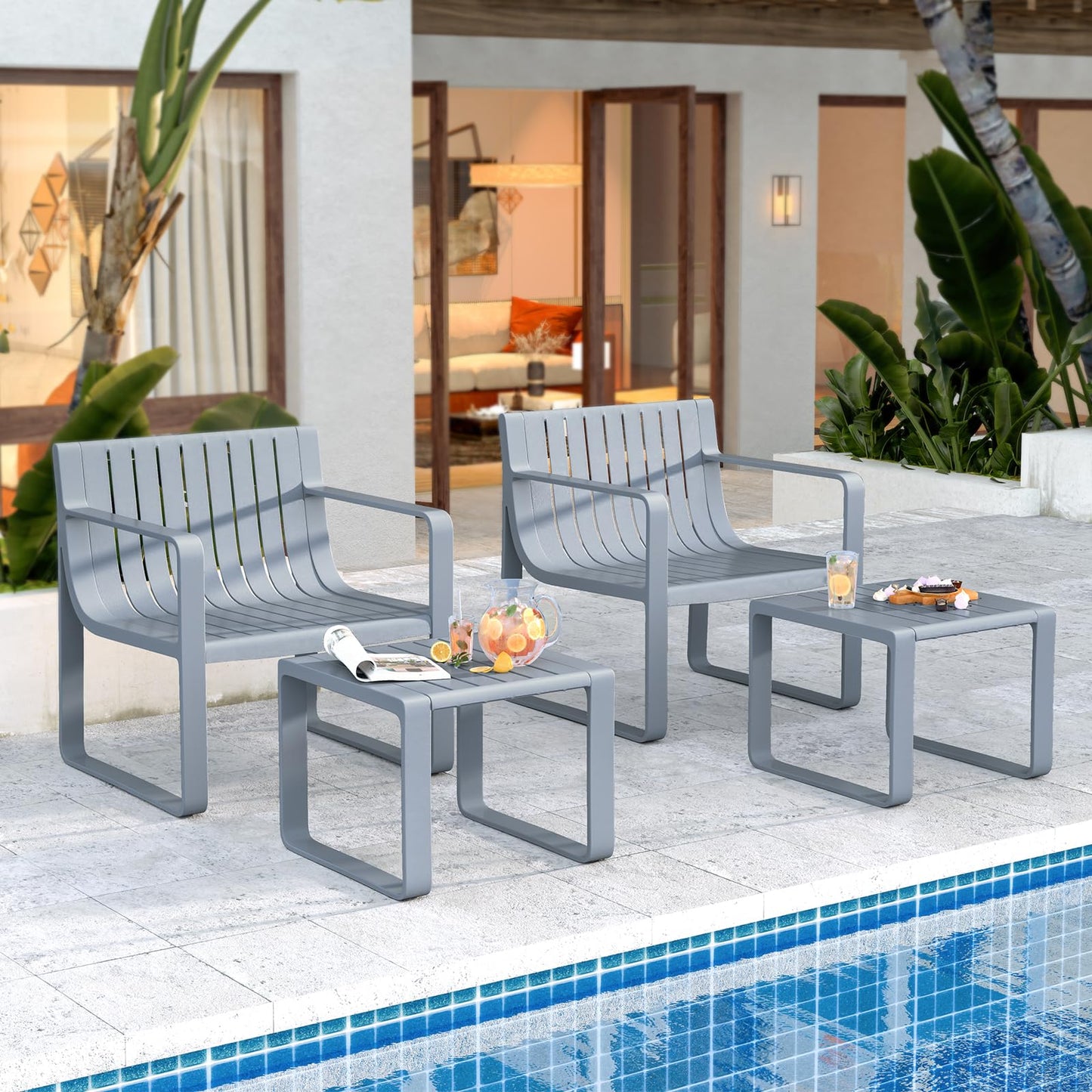 Weatherproof PP Garden Chair with Square Coffee Table