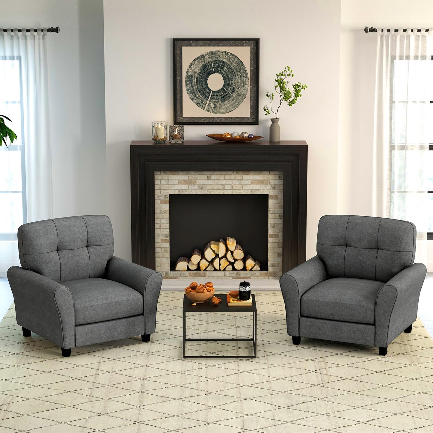 Tufted Upholstered Accent Chair with Non-slip Foot Pads