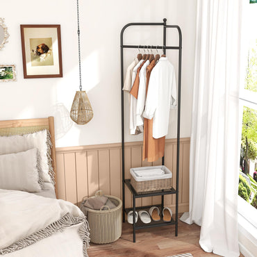 Corner Coat Rack with Shelves and Top Hanger