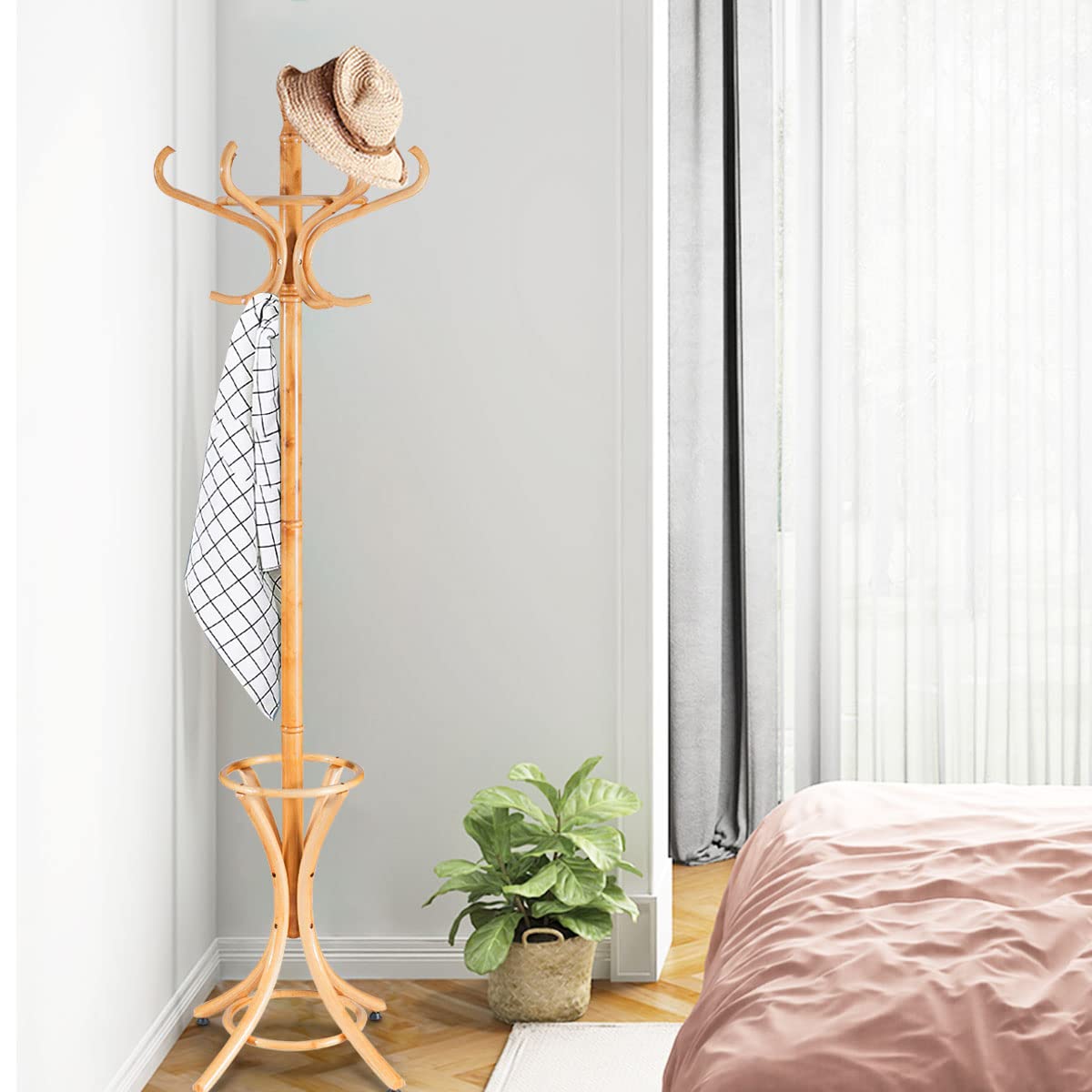 12 Hooks Freestanding Coat Rack with Umbrella Holder