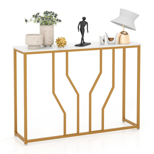 110 cm Gold Console Table Entryway Table with Faux Marble Tabletop