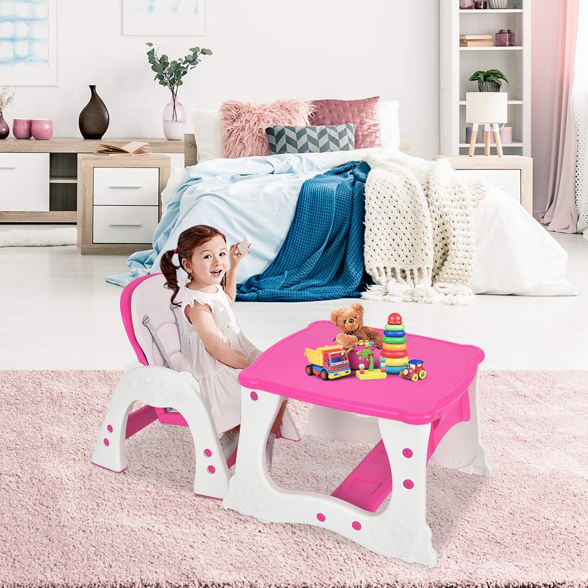 Convertible Highchair Booster Seat with Reclining Backrest