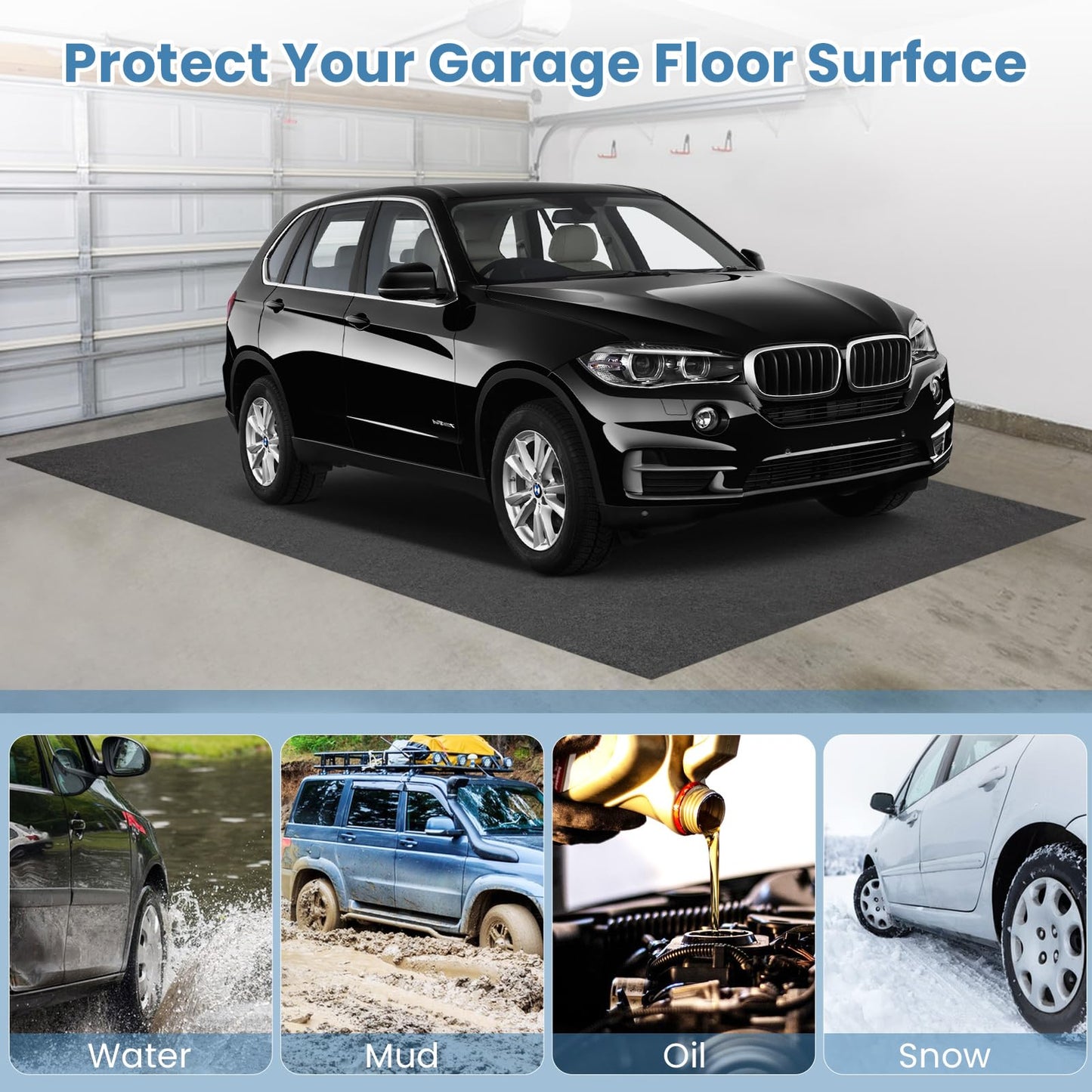 253 x 221 cm Reusable and Washable Garage Floor Mat Includes Double Sided Tape