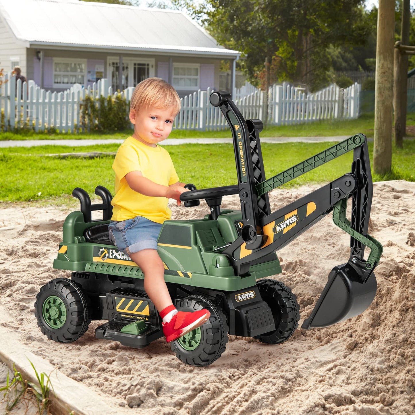 Kids Ride On Excavator with Rotating Seat and Underneath Storage