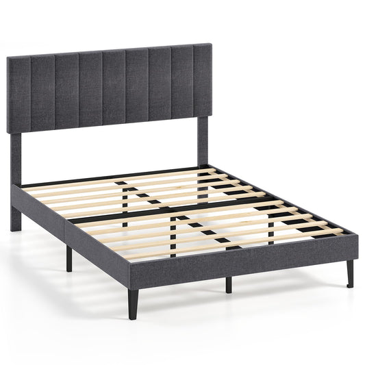 King/Double Size Linen Fabric Bed Frame with Height Adjustable Headboard
