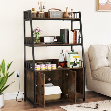 Cat Litter Box Enclosure, Hidden Cats Washroom Furniture with 3-tier Storage Shelves