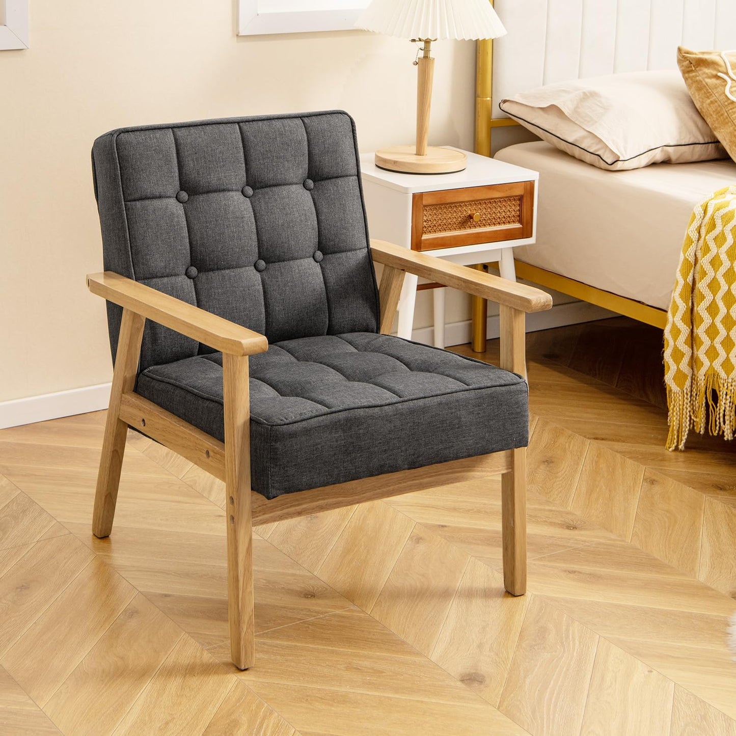 Modern Accent Chair with Rubber Wood Armrests