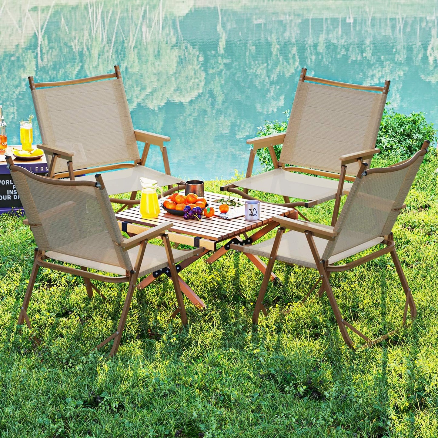 Set of 2 Portable Beach Chairs for Adults with Armrests