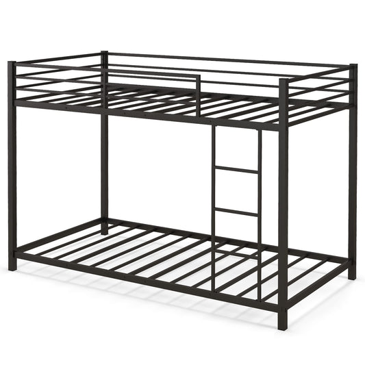 Metal Bunk Bed, Single over Single Loft Bed Frame with Ladder and Safety Guardrail
