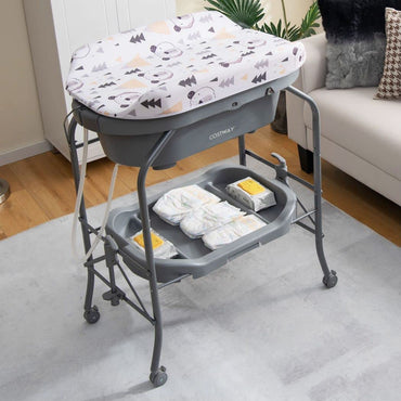4 in 1 Baby Changing Table Folding Infant Nursery Station with Bath Tub