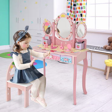 2-in-1 Kids Vanity Table and Chair Set