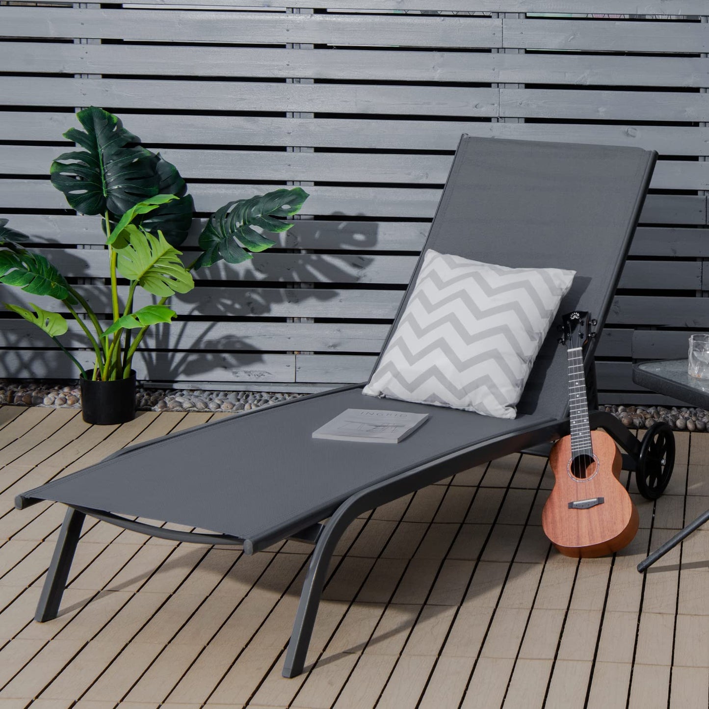 6 Positions Adjustable Chaise Lounge Deck Sunbed