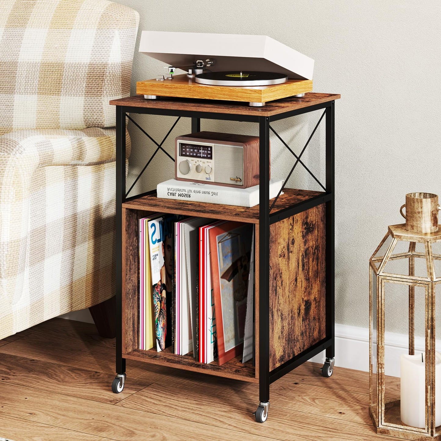 Record Player Stand with Built in Charging Station