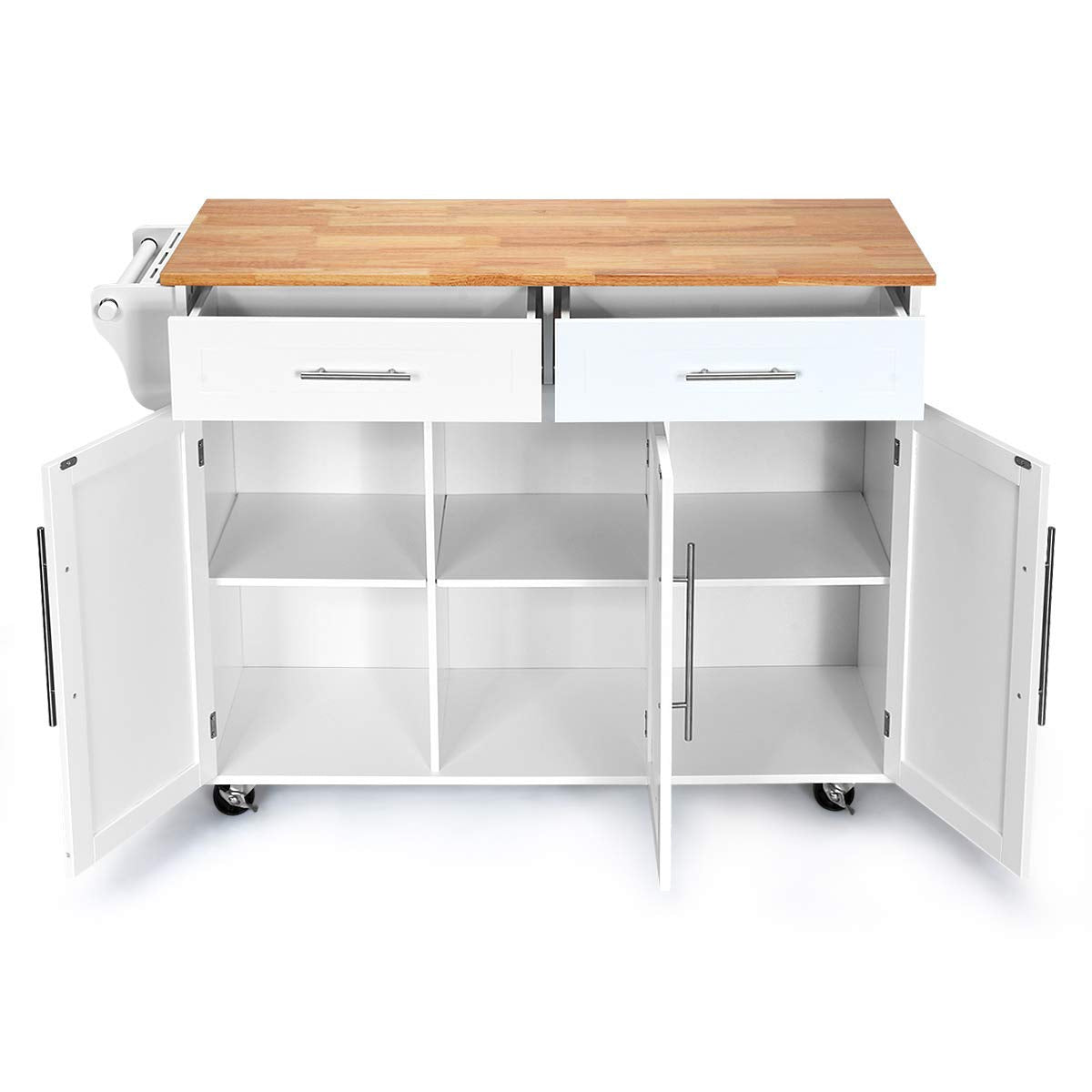 Kitchen Island Trolley Wood Top Rolling Cart with Knife Block