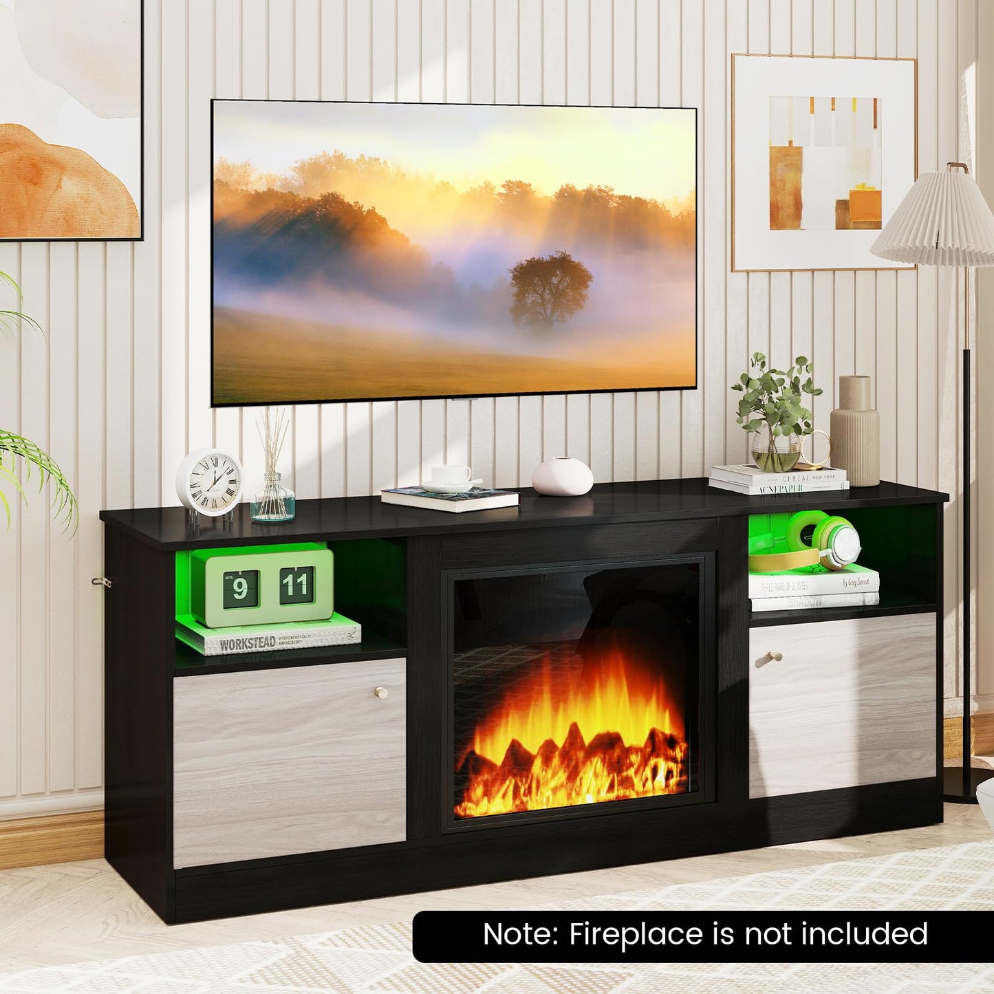 TV Stand with Adjustable Shelf and Open Compartment