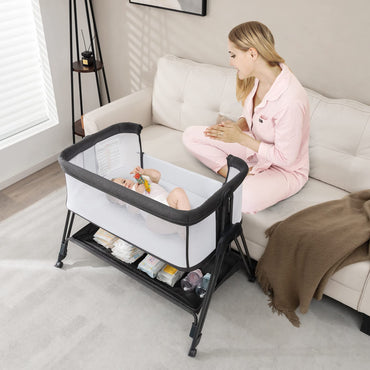 Baby Bedside Crib, Easy Folding Cot Bed with Mattress