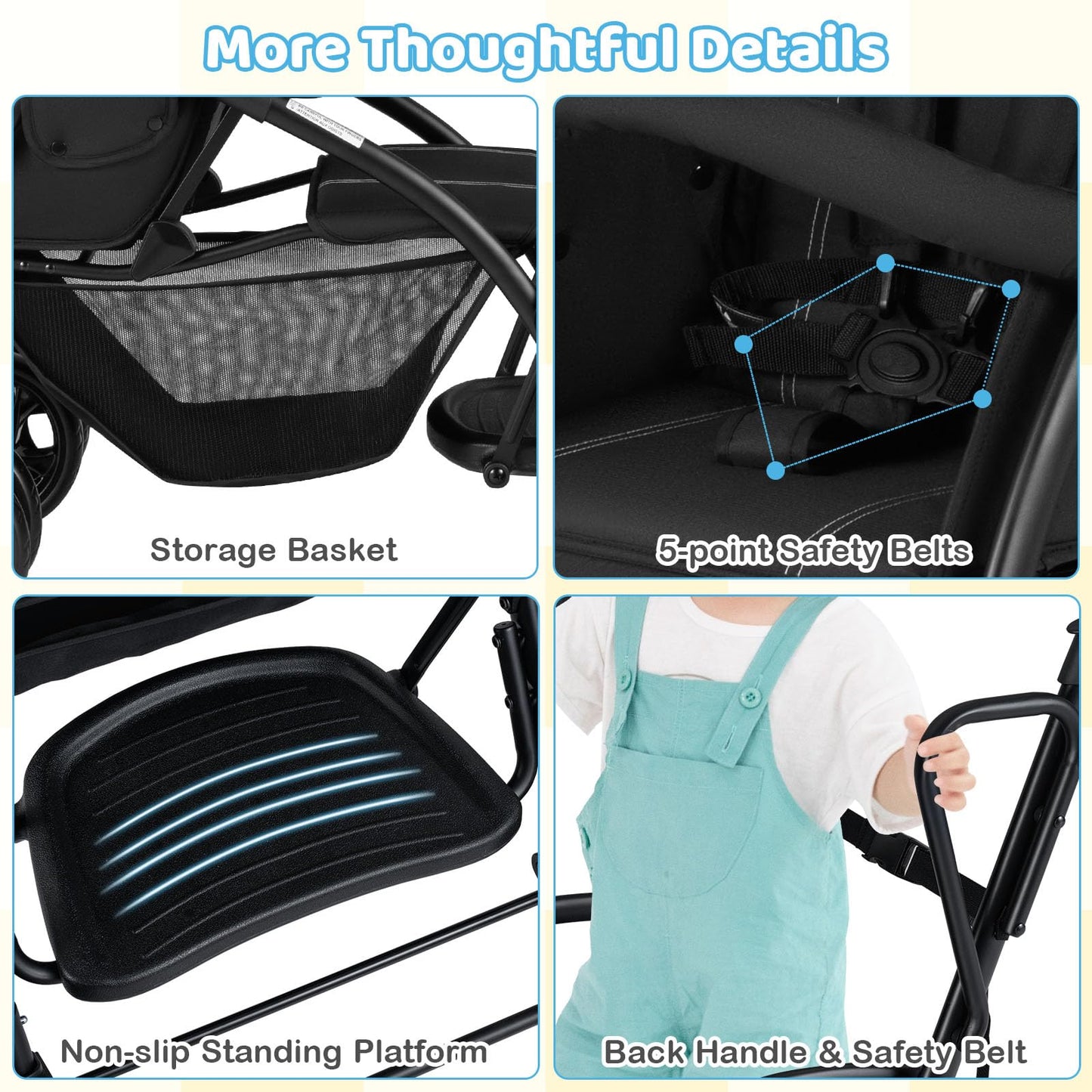 Sit and Stand Stroller, Double Baby Pushchair with Adjustable Canopy