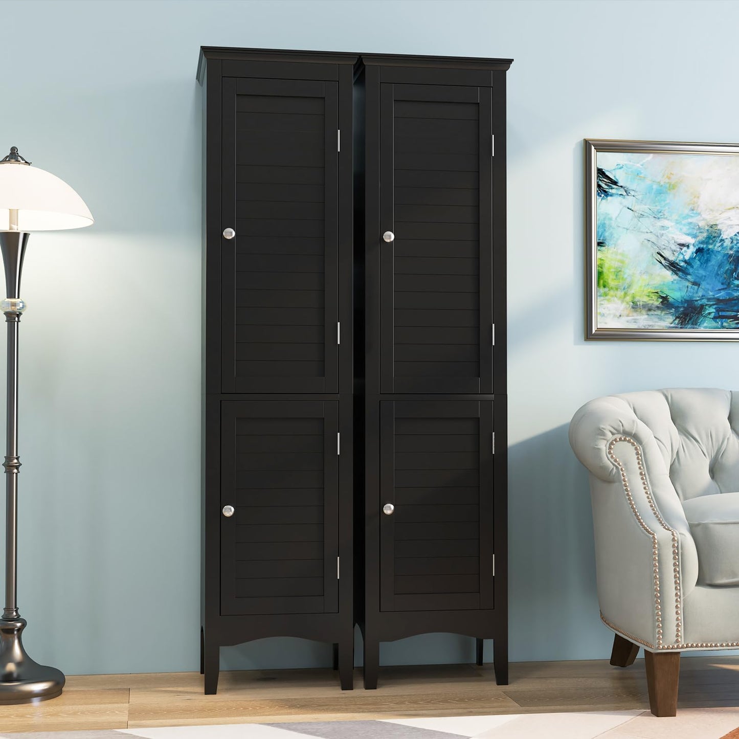 Freestanding Tall Bathroom Floor Cabinet with Adjustable Shelf and 2 Doors