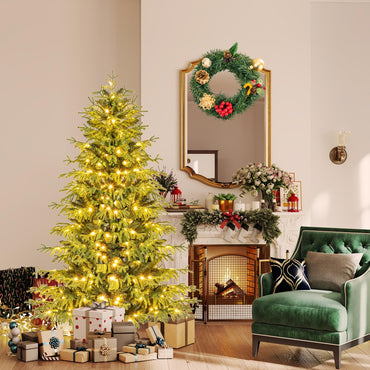 Artificial Christmas Tree Pre-lit Hinged Xmas Tree with LED Lights Seasonal Decoration Tree