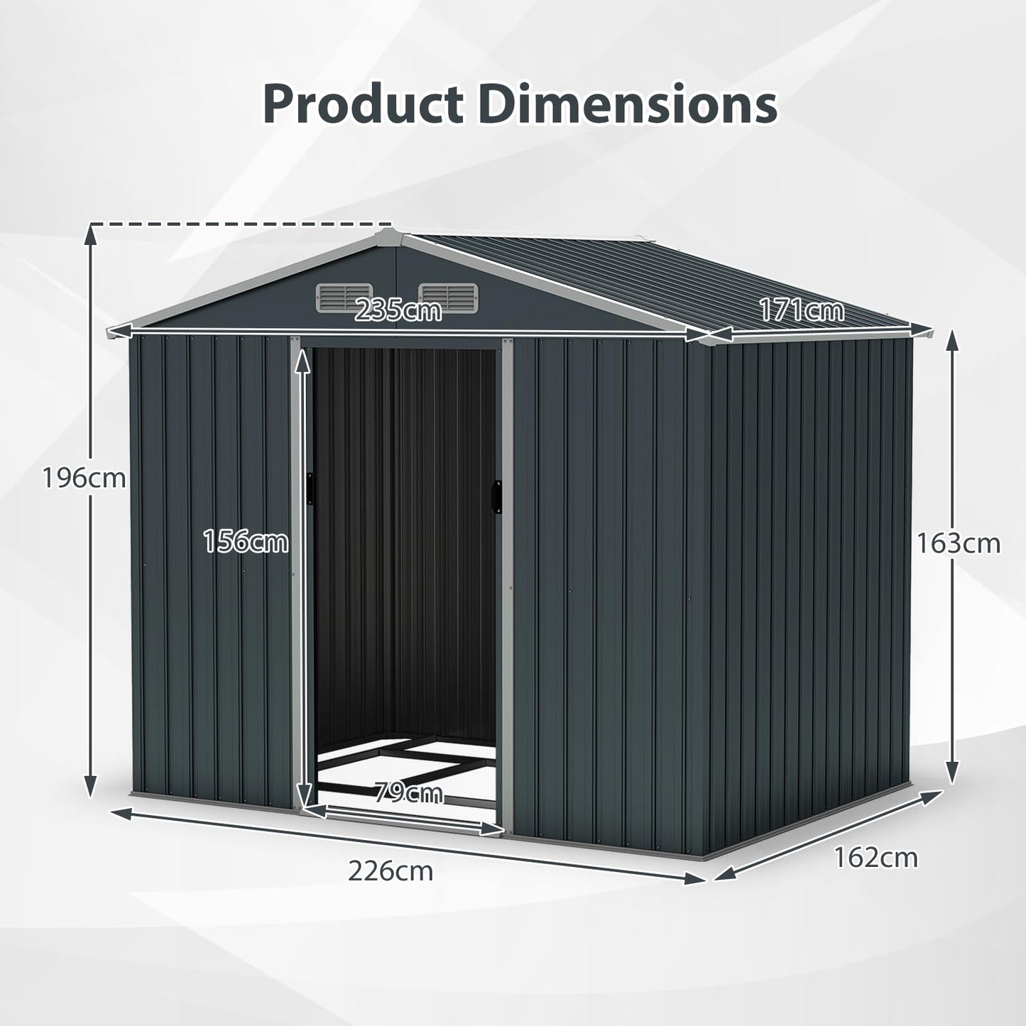 8x6FT Galvanized Metal Garden Shed Outdoor Lockable Tool Storage House