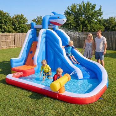 Inflatable Bouncy Castle, Jumper House Water Pool Slide Activity Center with Water Slide