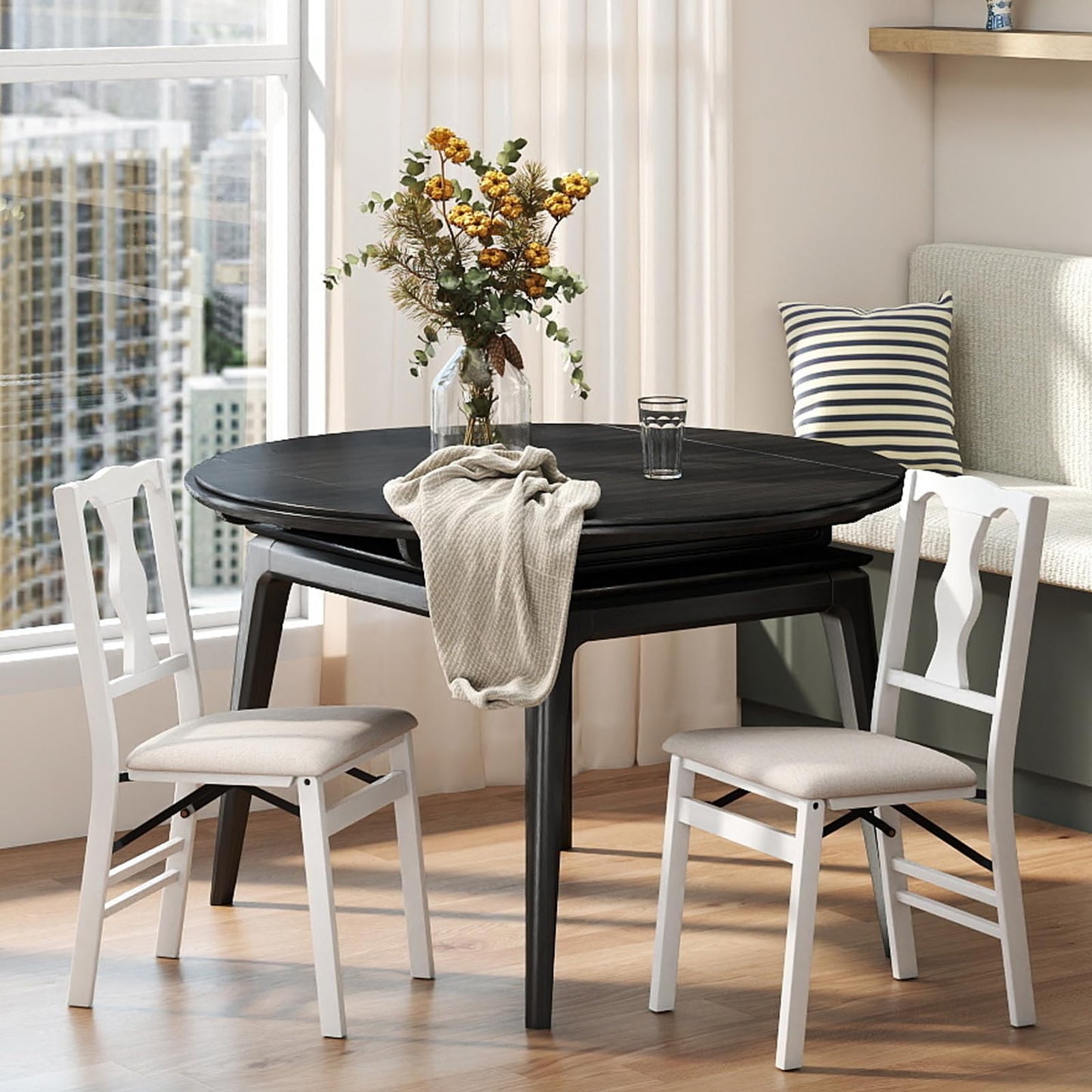 Set of 2 Folding Dining Chairs with Soft Padded Seat and Smooth Solid Backrest