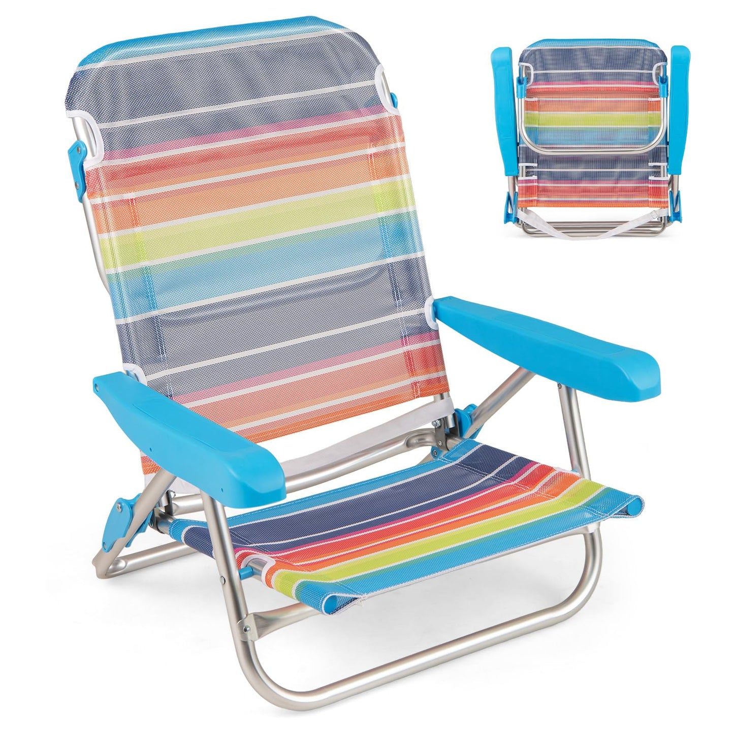 5 Adjustable Position Camping Chair with Armrests & Carry Strap