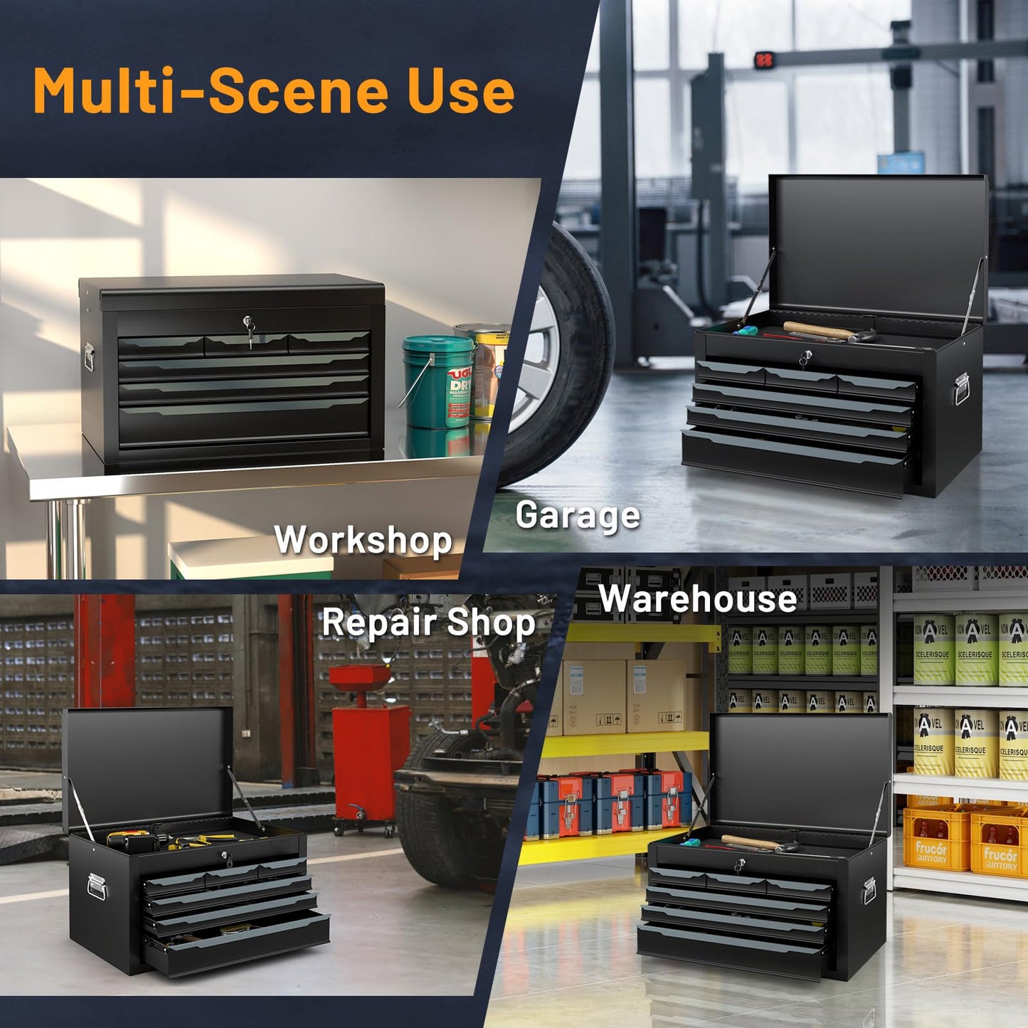 Steel Tool Box Chest Case with 6 Drawers Top Storage Automatic Lock