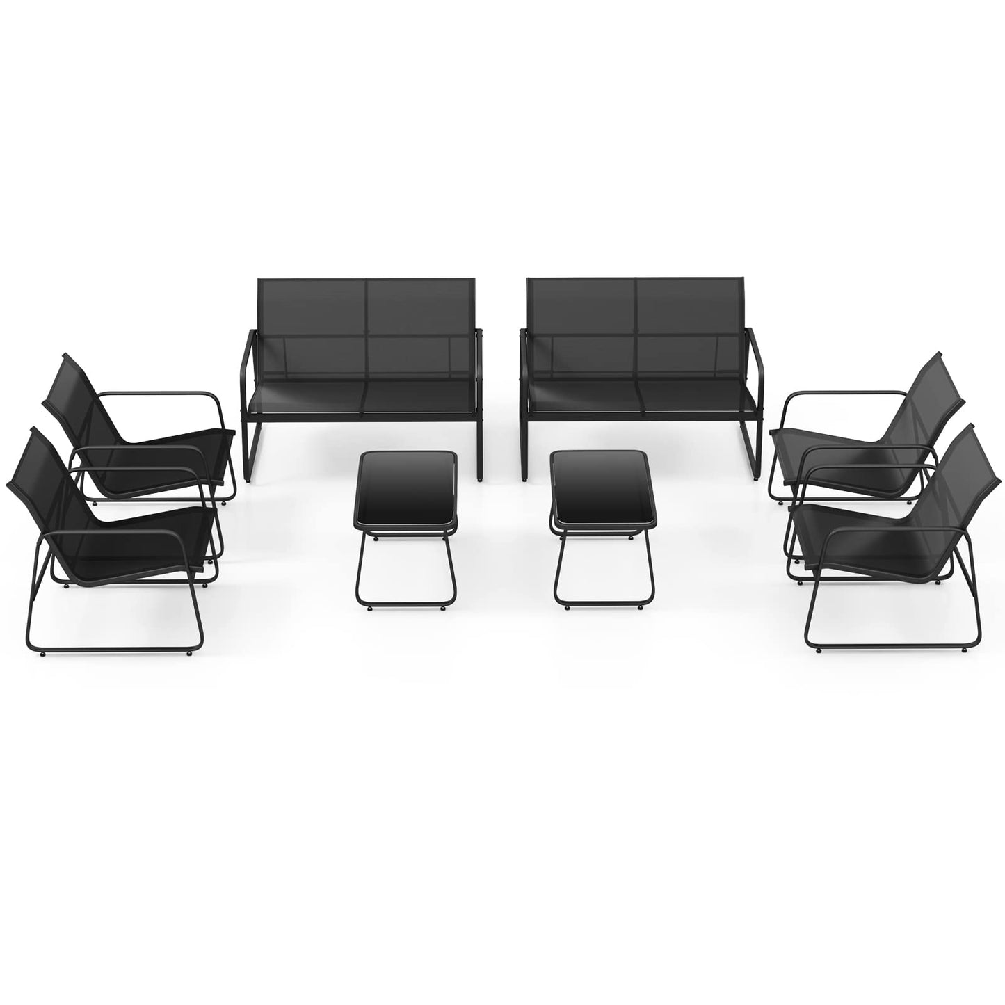 Metal Frame Conversation Set with Loveseat & Glass Coffee Table
