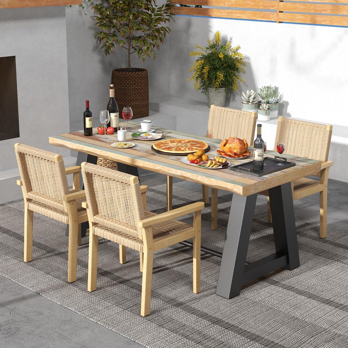 Wood Chair Set of 2 with Paper Rope Woven Seat