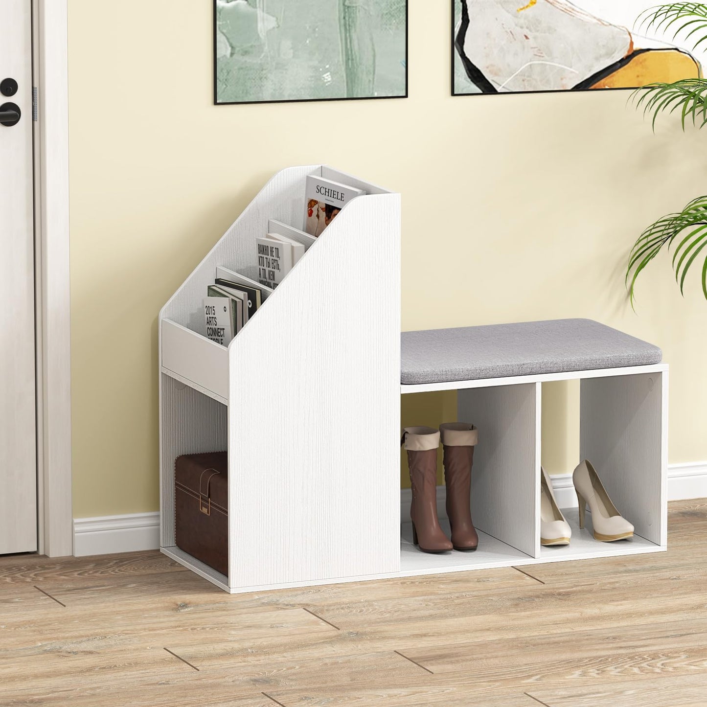 Shoe Storage Bench with 3 Tier Rack and Side Compartments