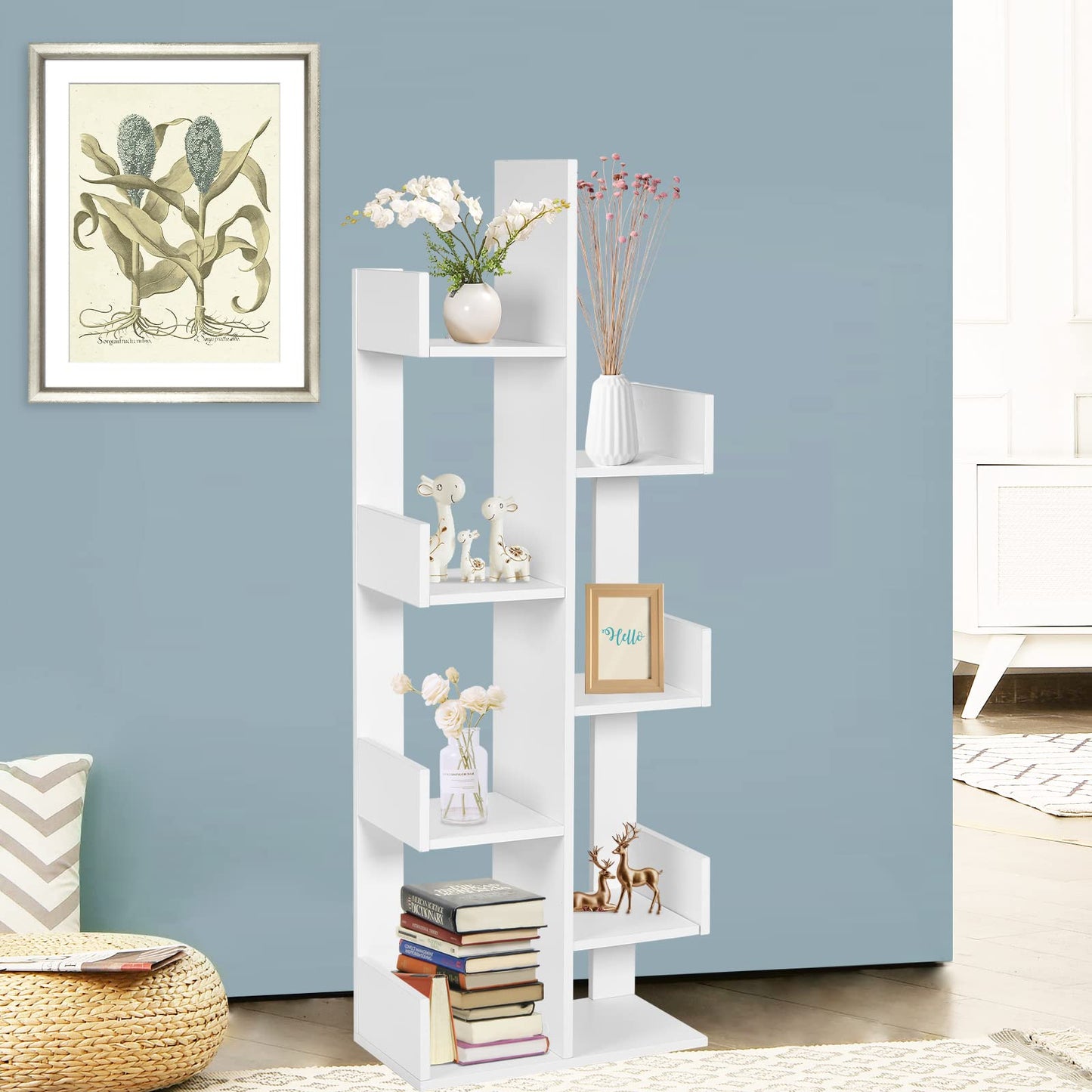 Giantex 8-Tier Tree Bookshelf Wooden Bookcase Storage Shelving Unit with Anti-Toppling Device