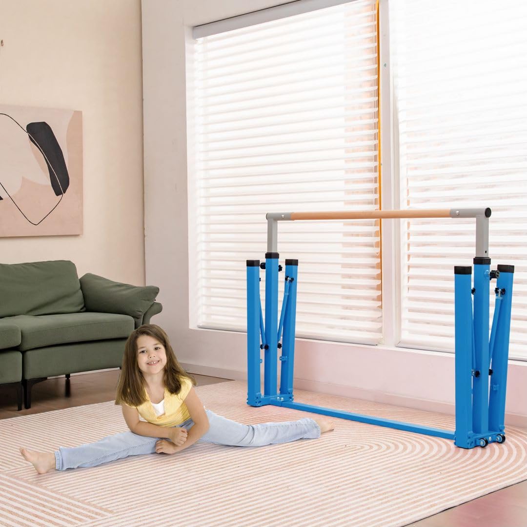 Kids Foldable Gymnastics Bar with 13 Adjustable Height