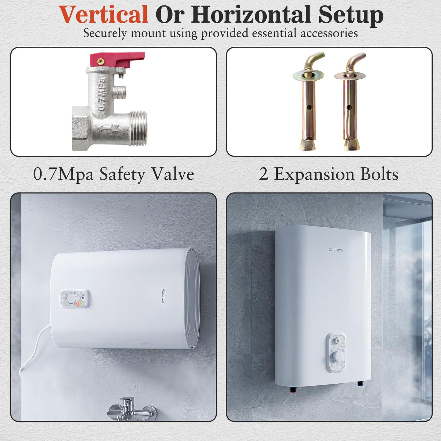 25L Electric Water Heater with Dual Power and Anti-Scale Enamelled Tank Eco Mode