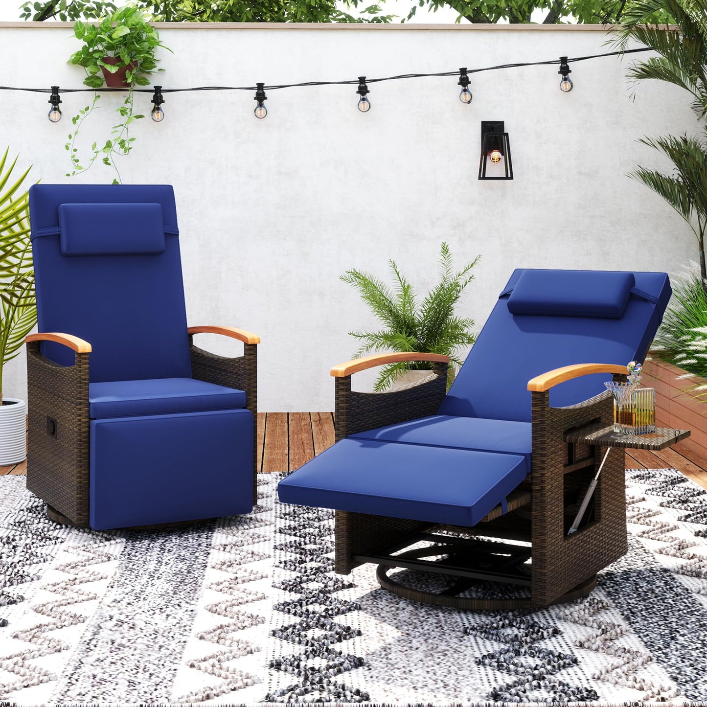 Outdoor 360° Swivel Rattan Recliner Chair with Adjustable Backrest and Footrest