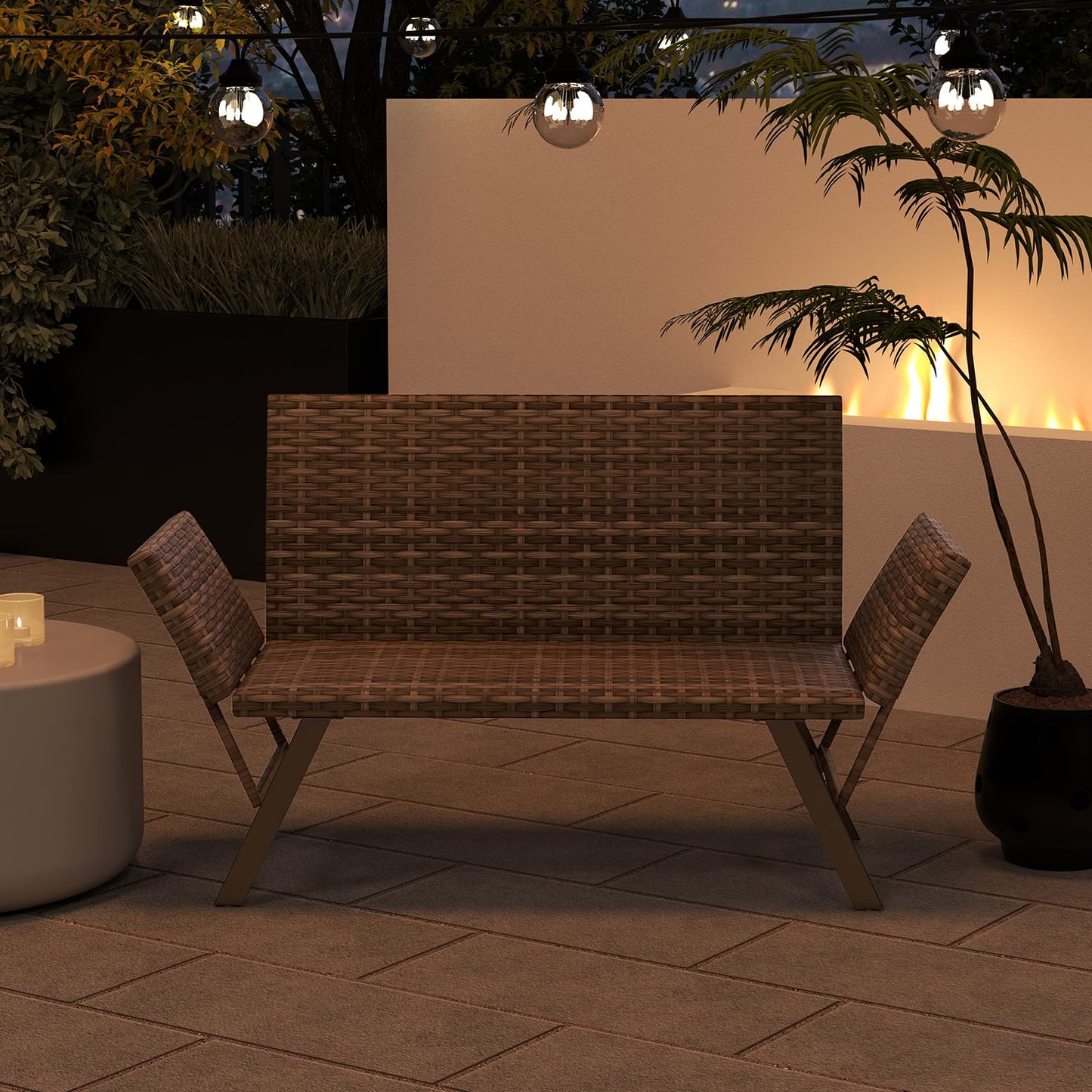 Convertible Rattan Daybed Patio Chaise Lounge Chair with Adjustable Armrests