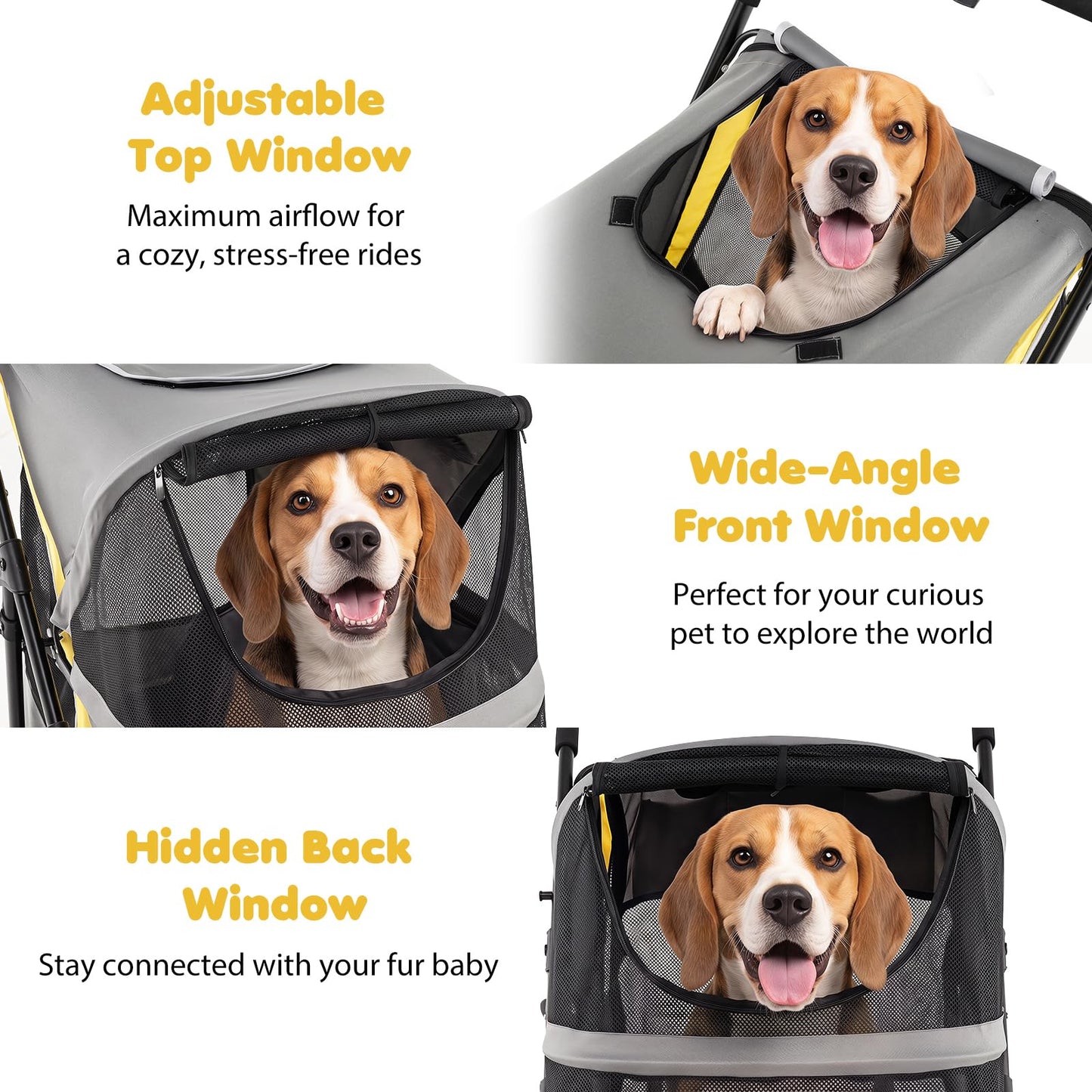 Dog Stroller for Large Dogs with One-Step Brake & Mesh Windows and Storage Bag