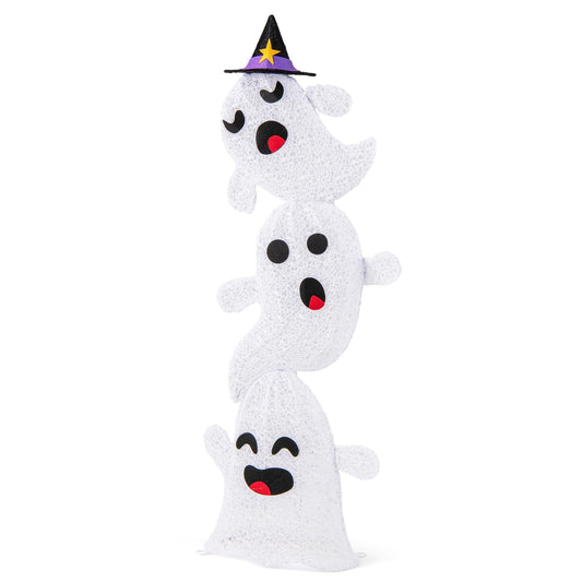 4 FT Lighted Stacked Ghosts with 120 LED Lights and 4 Metal Ground Stakes