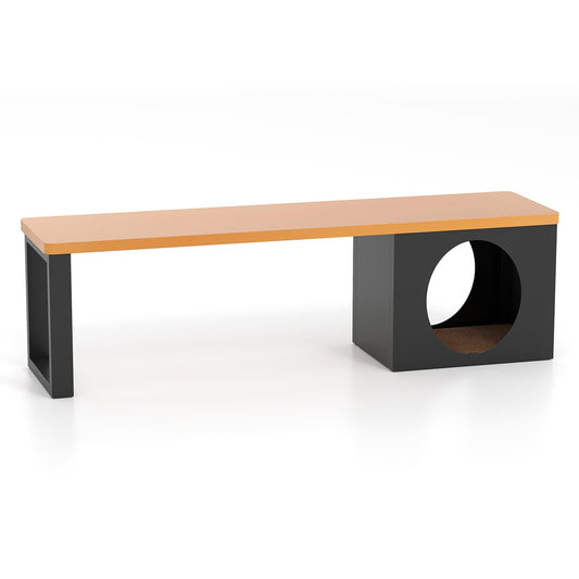 150 CM 3-Person Long Outdoor Metal Bench with Cat House and Scratching Pad